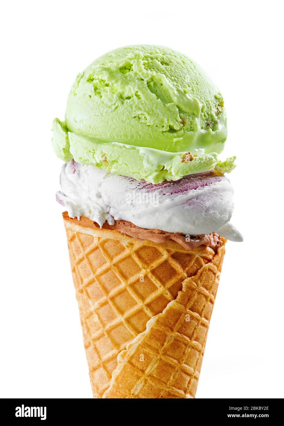 ice cream balls in waffle cone isolated on white background Stock Photo ...