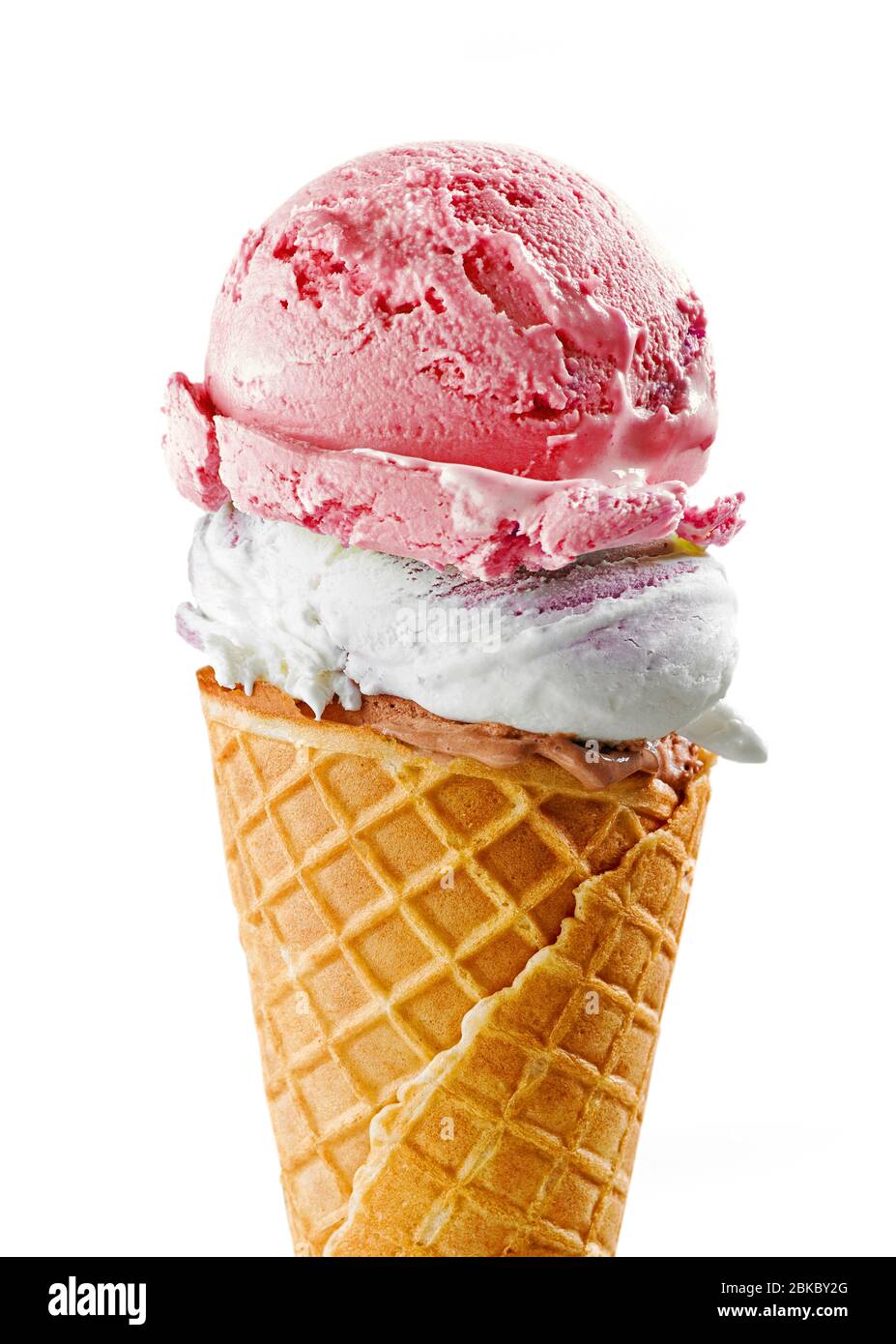 ice cream balls in waffle cone isolated on white background Stock Photo ...