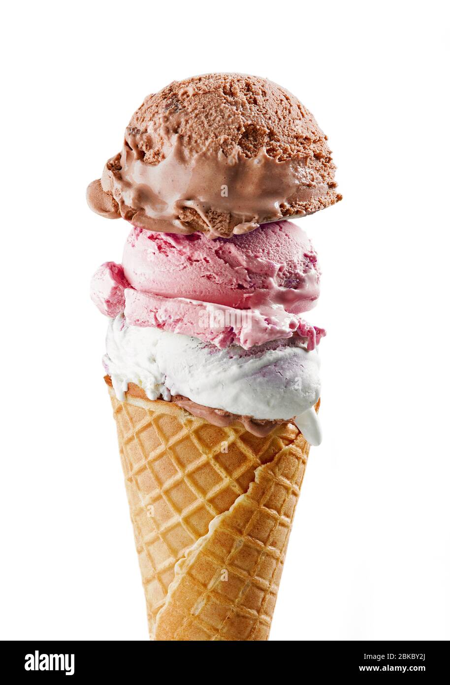 various ice cream balls in waffle cone isolated on white background ...