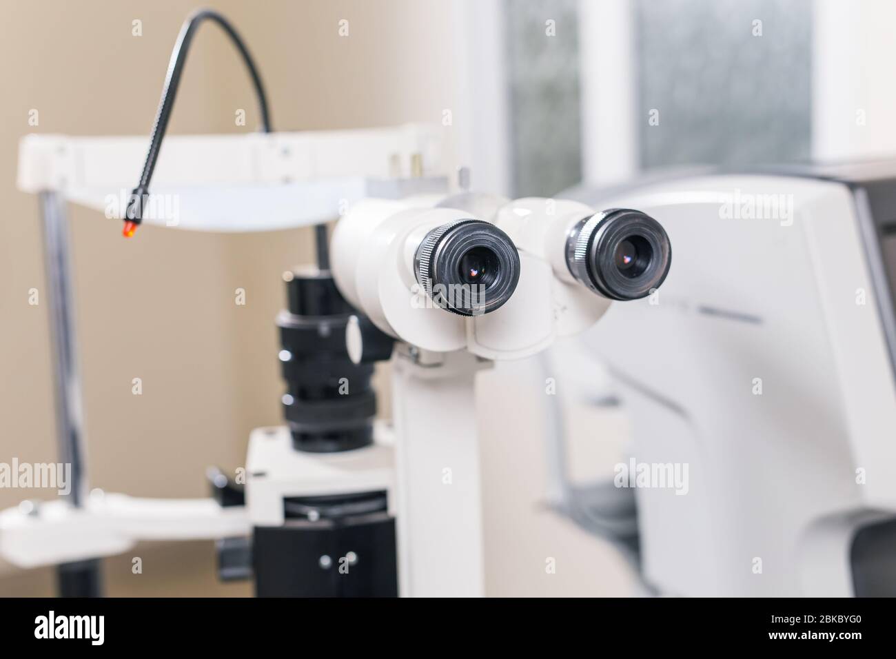 Eye health, eye disease prevention. Medical laboratory. Medicine and health care, Ophthalmology services and equipment. Stock Photo