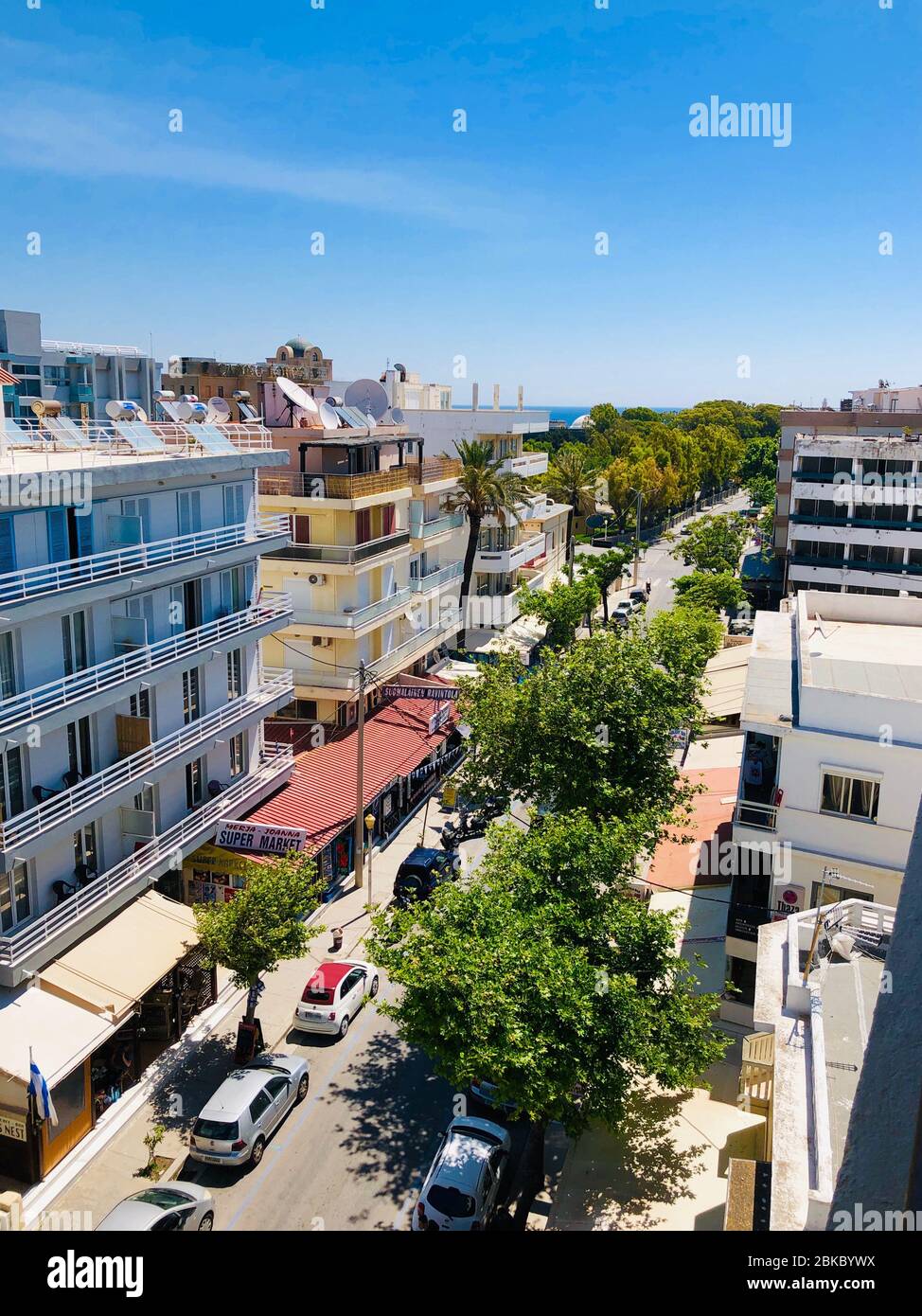 Rodos, Greece - MAY 12, 2019: Street view with buildings and cars in ...