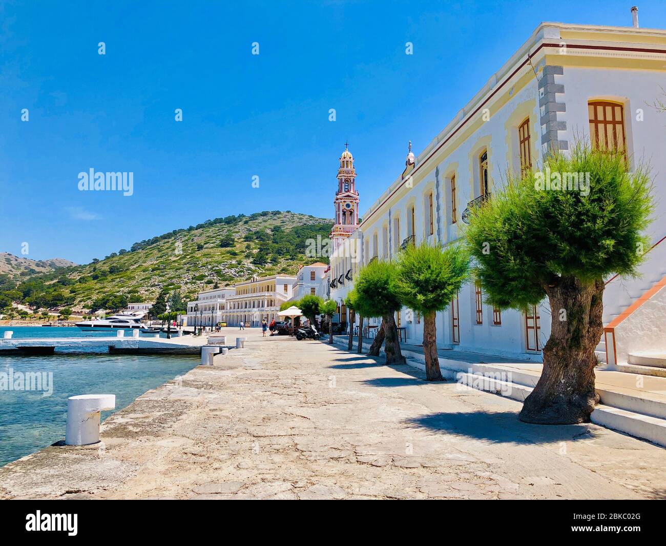 Symi, Greece - MAY 13, 2019: Panoramic view of Symi island and Panormitis Monastery, Greece Stock Photo
