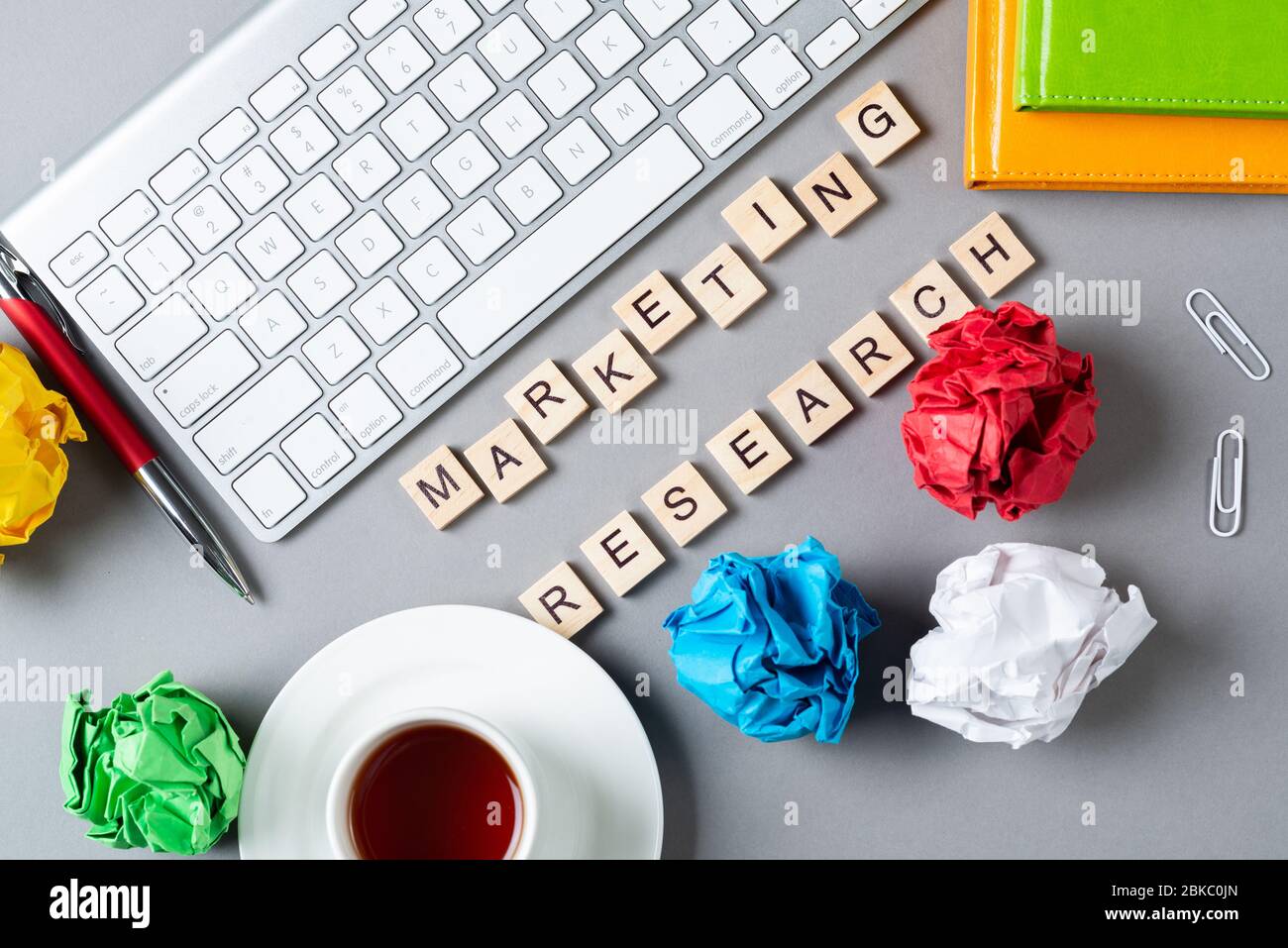 Marketing research concept with letters on cubes Stock Photo