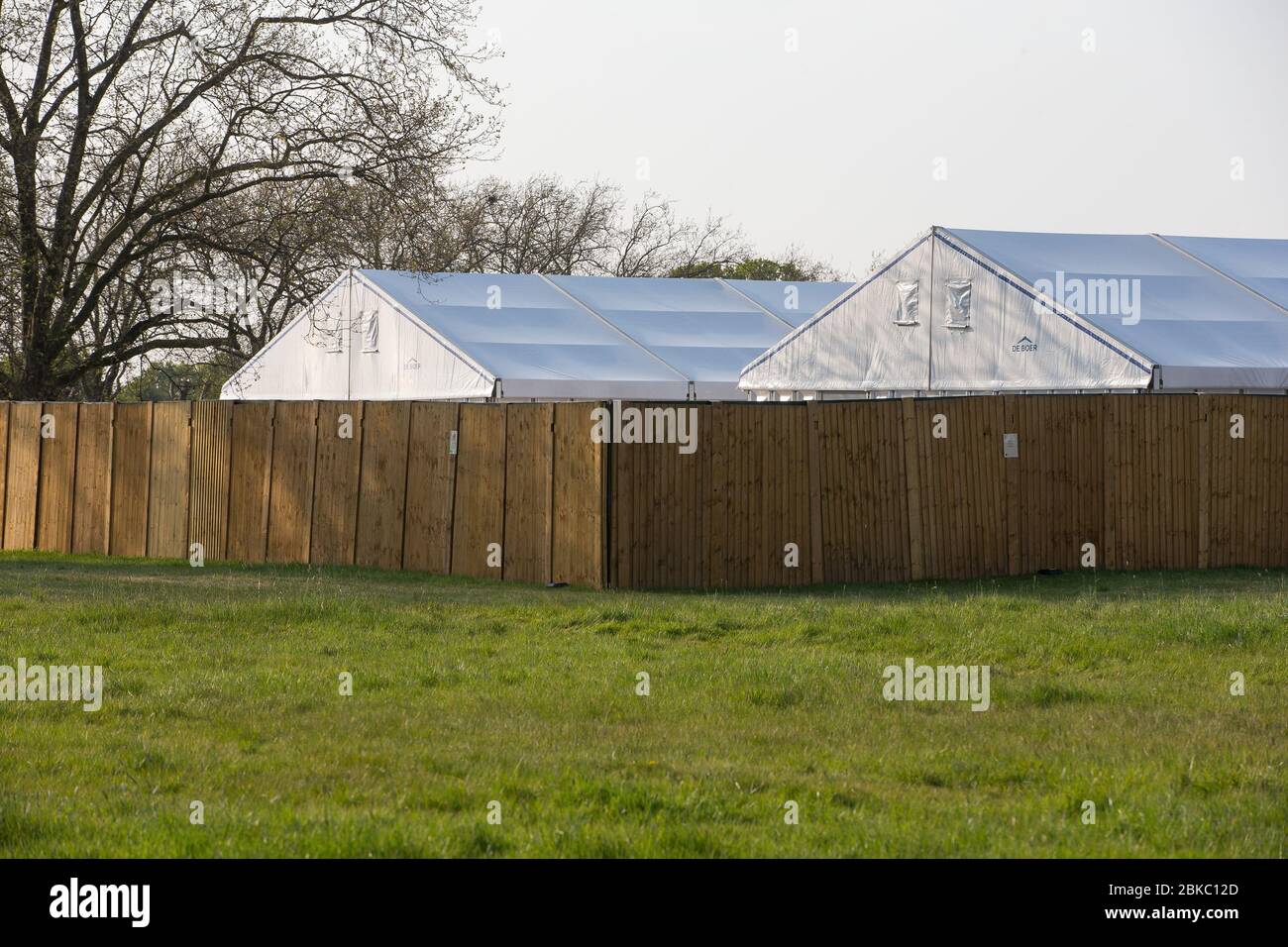 A temporary mortuary built on open park land at Wanstead Flats in East