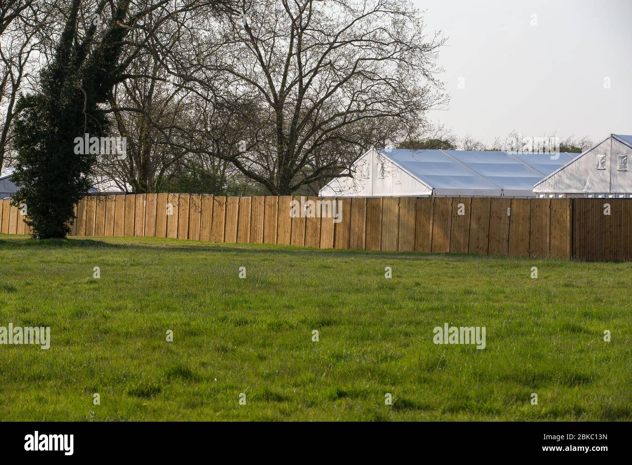 A temporary mortuary built on open park land at Wanstead Flats in East London during the Coronavirus COVID-19 pandemic in 2020 Stock Photo