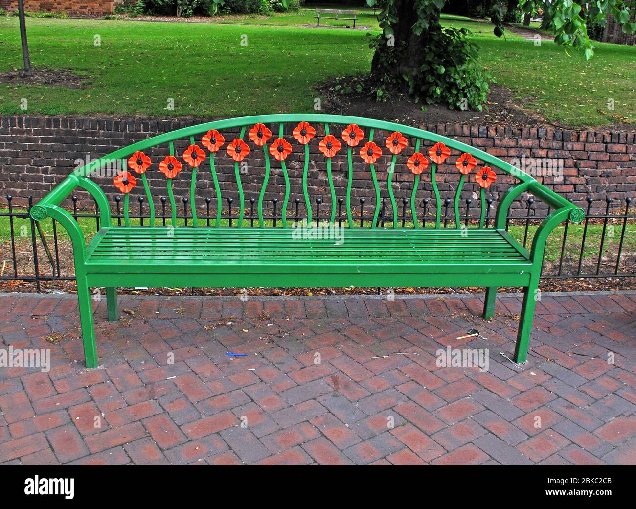 Bloxwich,Walsall,remembrance bench, with poppy design, West Midlands, England, UK Stock Photo