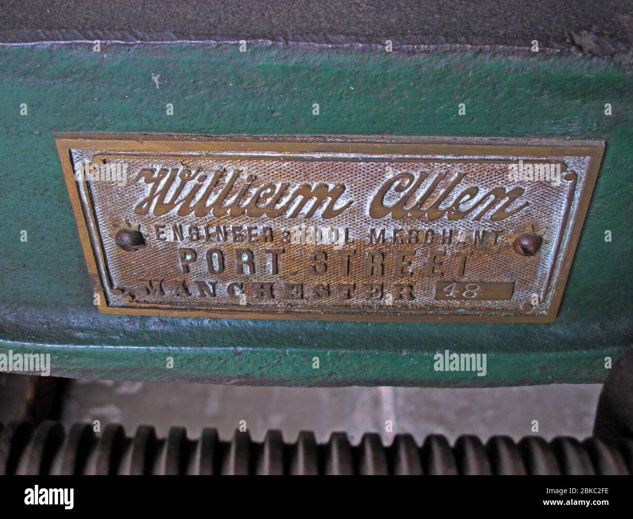 William Allen brass plate,,Ancoats,Manchester,Union Iron Works, Port Street, Lancashire, England, UK Stock Photo