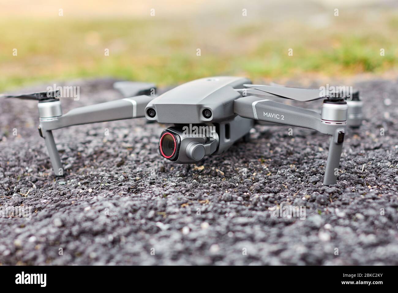 DJI Mavic 2 Pro Drone with Hasselblad camera and Freewell ND filter is ready to take off, Chicago, May 2020. Stock Photo