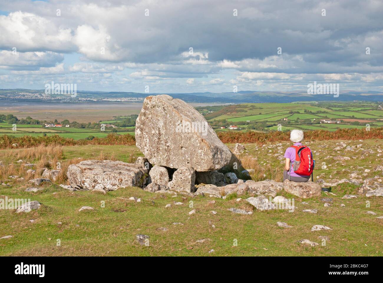 Arthur's Stone on Cefyn Bryn, above Reynoldston, and the north Gower coast and Loughor estuary