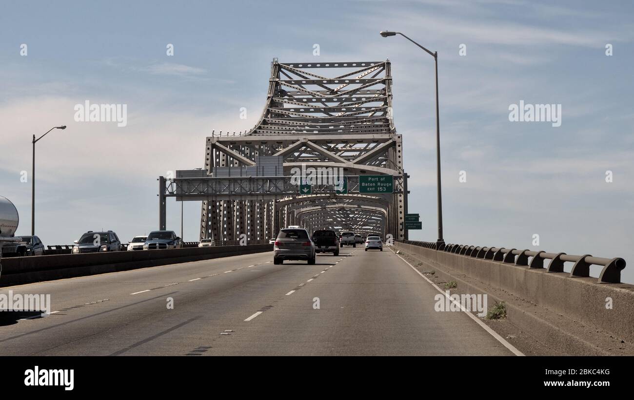 Baton Rouge, Louisiana, USA - 2020: Horace Wilkinson Bridge carries Interstate 10 in Louisiana across the Mississippi River to Port Allen. Stock Photo
