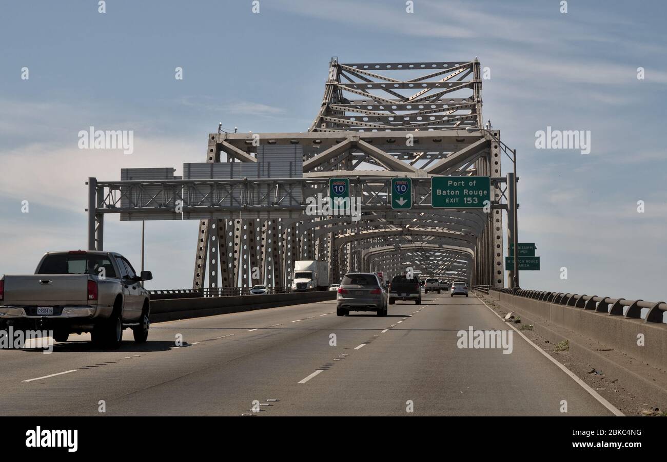 Baton Rouge, Louisiana, USA - 2020: Horace Wilkinson Bridge carries Interstate 10 in Louisiana across the Mississippi River to Port Allen. Stock Photo