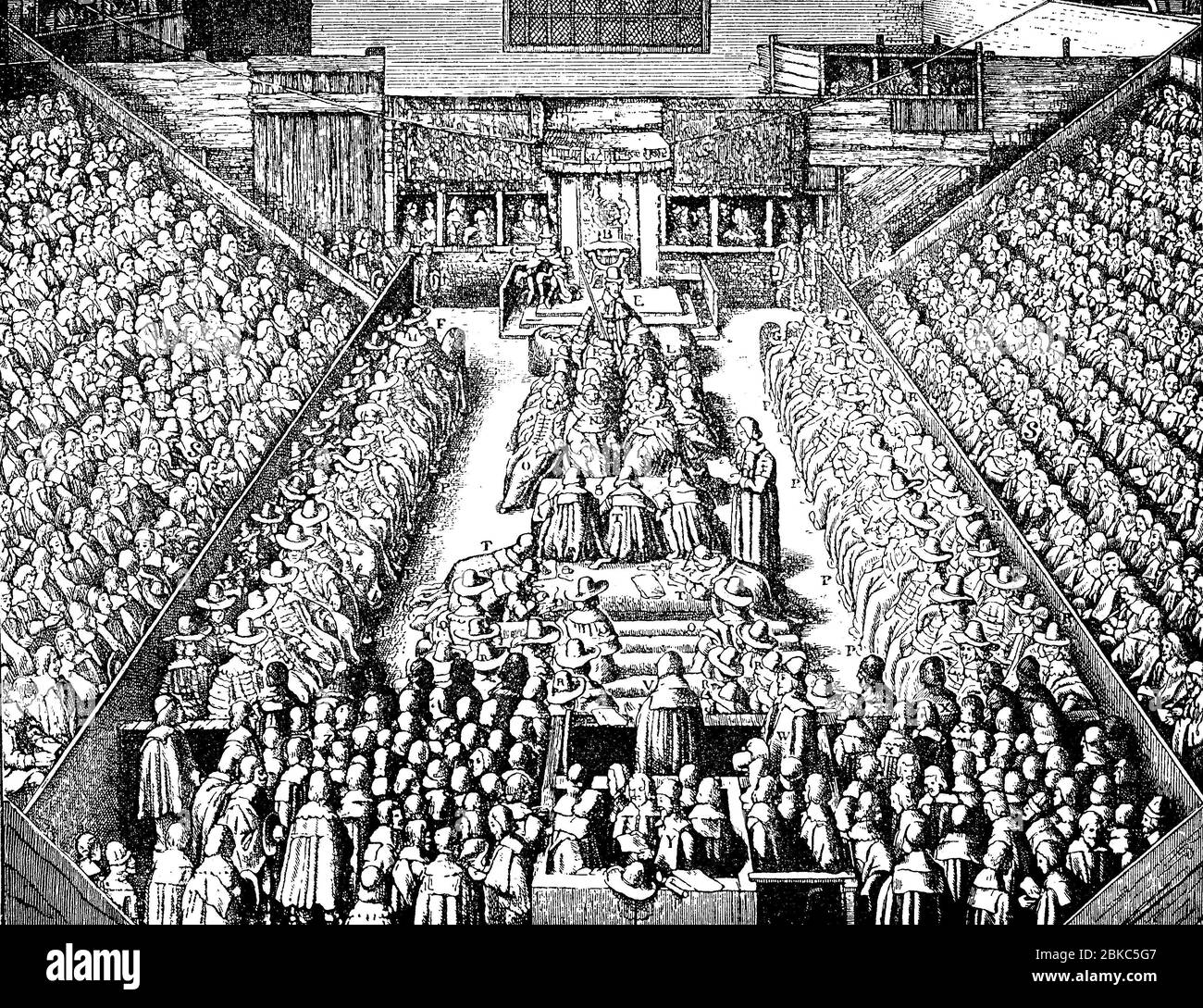 Trial of Lord Strafford at Westminster Hall, England, Thomas Wentworth, 1st Earl of Strafford, April 13, 1593- May 12, 1641, was one of the leaders in the run-up to the English Civil War  /  Prozeß gegen Lord Strafford in der Westminsterhalle, England, Thomas Wentworth, 1. Earl of Strafford, 13. April 1593- 12. Mai 1641, war einer der führenden Politiker im Vorfeld des englischen Bürgerkriegs, Historisch, historical, digital improved reproduction of an original from the 19th century / digitale Reproduktion einer Originalvorlage aus dem 19. Jahrhundert Stock Photo
