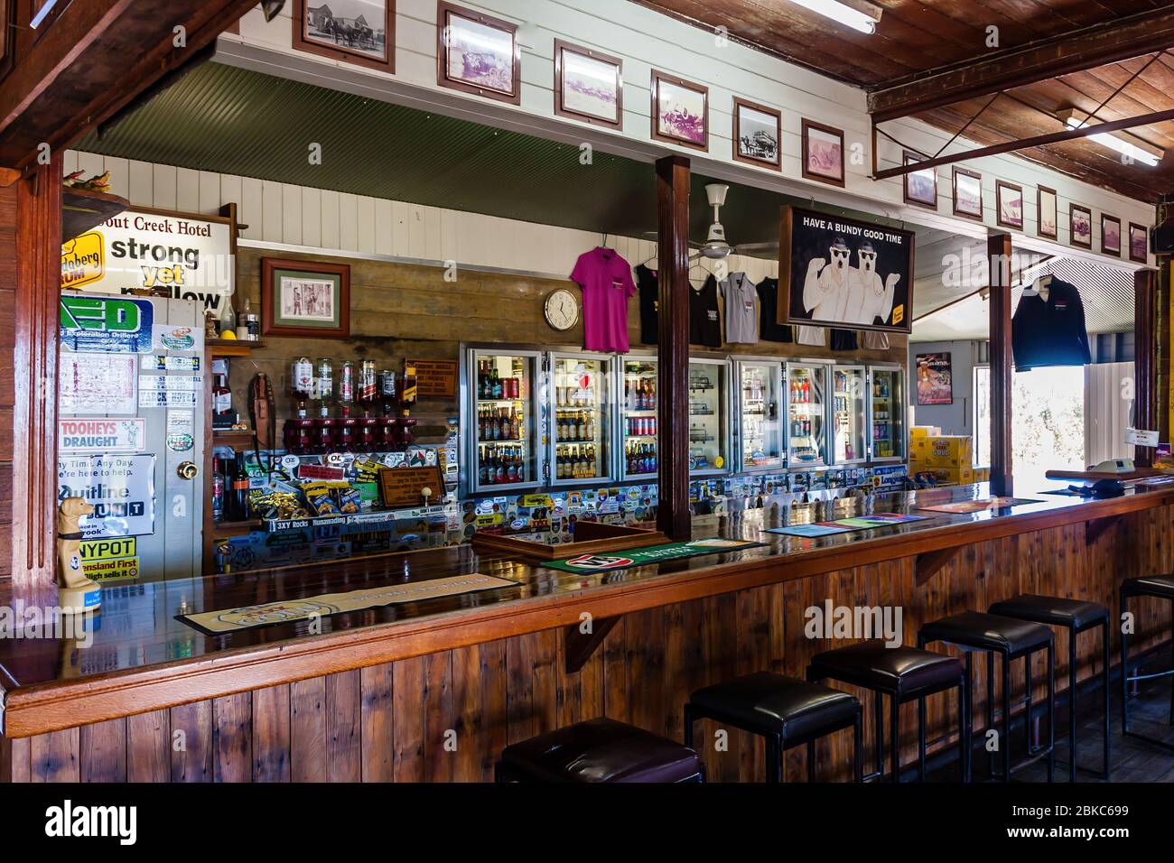 Queensland, Australia - July 23, 2011: The interior of the bar in the Crocodile Dundee's Walkabout Creek Hotel, Middleton Street, Mckinlay Stock Photo