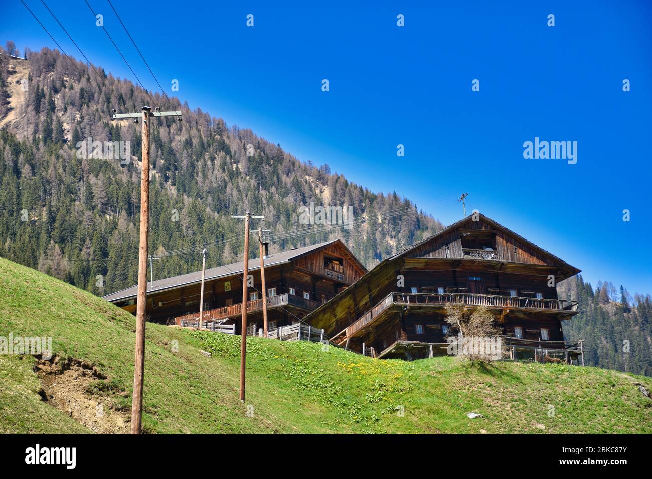 Osttirol, Villgraten, Innervillgraten, Villgratental, Lienz, Pustertal, Arntal, Bauernhof, Bergbauernhof, Landwirtschaft, Alm, Wiese, Hang, Futterweid Stock Photo