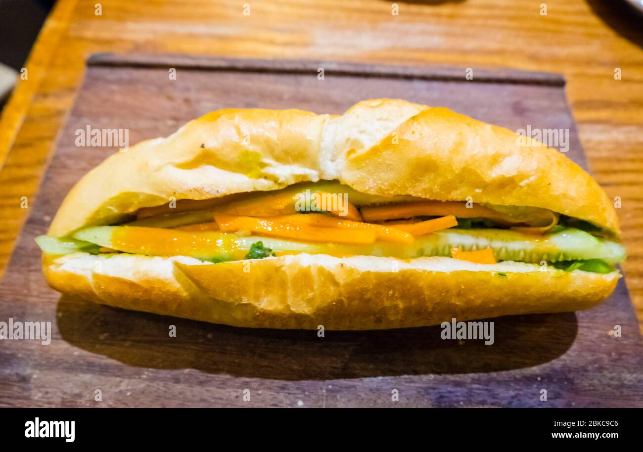 Banh Mi, Vietnamese baguette, vegetarian with avocado, old quarter