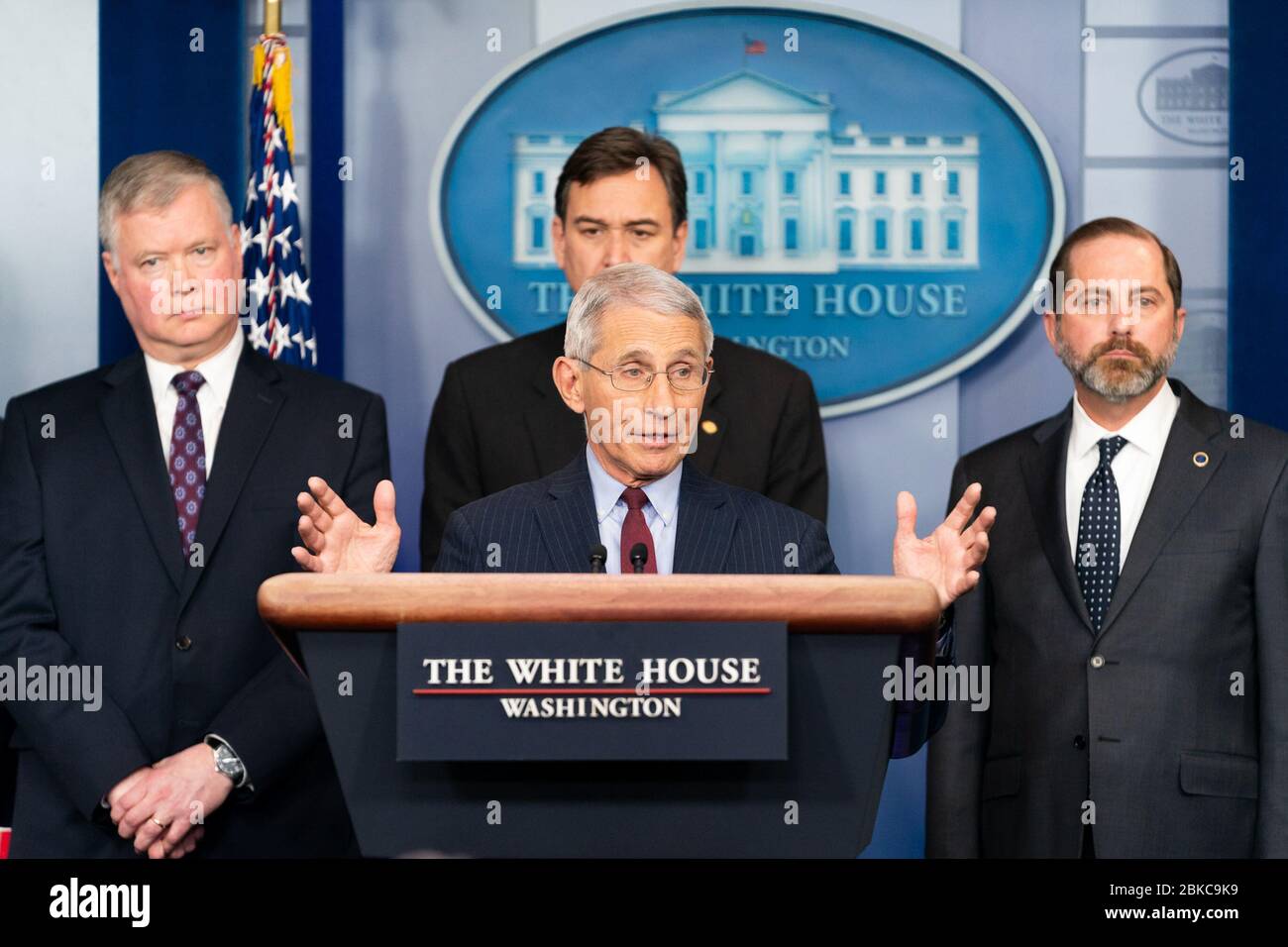 Dr. Anthony S. Fauci, Director of the National Institute of Allergy and Infectious Diseases, addresses a briefing on the latest information about the Coronavirus Friday, Jan. 31, 2020, in the James S. Brady Briefing Room of the White House. White House Press Briefing Stock Photo