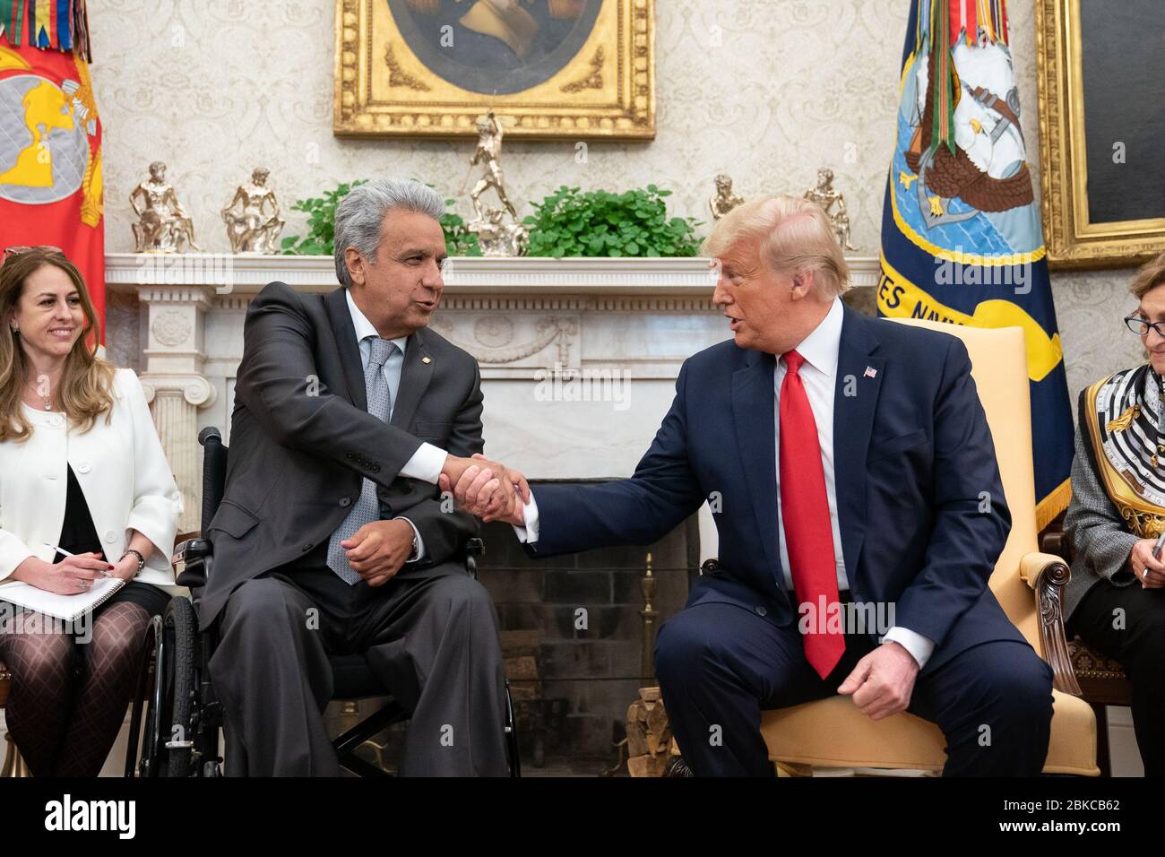 President Donald J. Trump meets with Ecuadorian President Lenin Moreno Garces Wednesday, Feb. 12, 2020, in the Oval Office of the White House. President Trump Visits with the President of Ecuador Stock Photo