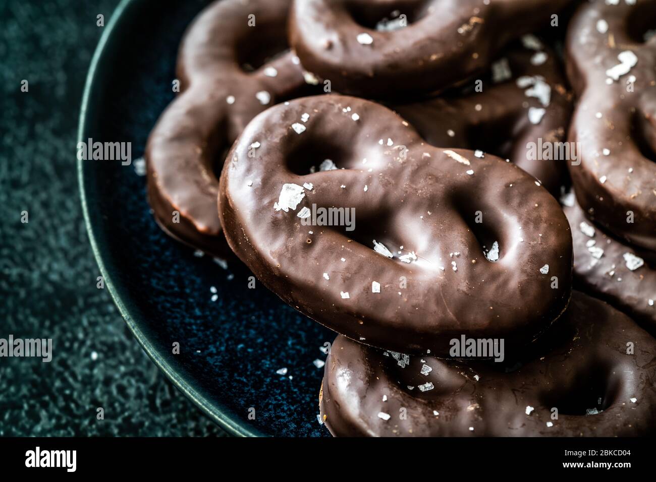 Dark Bitter Chocolate Covered Pretzels with Sea Salt. Ready to Eat