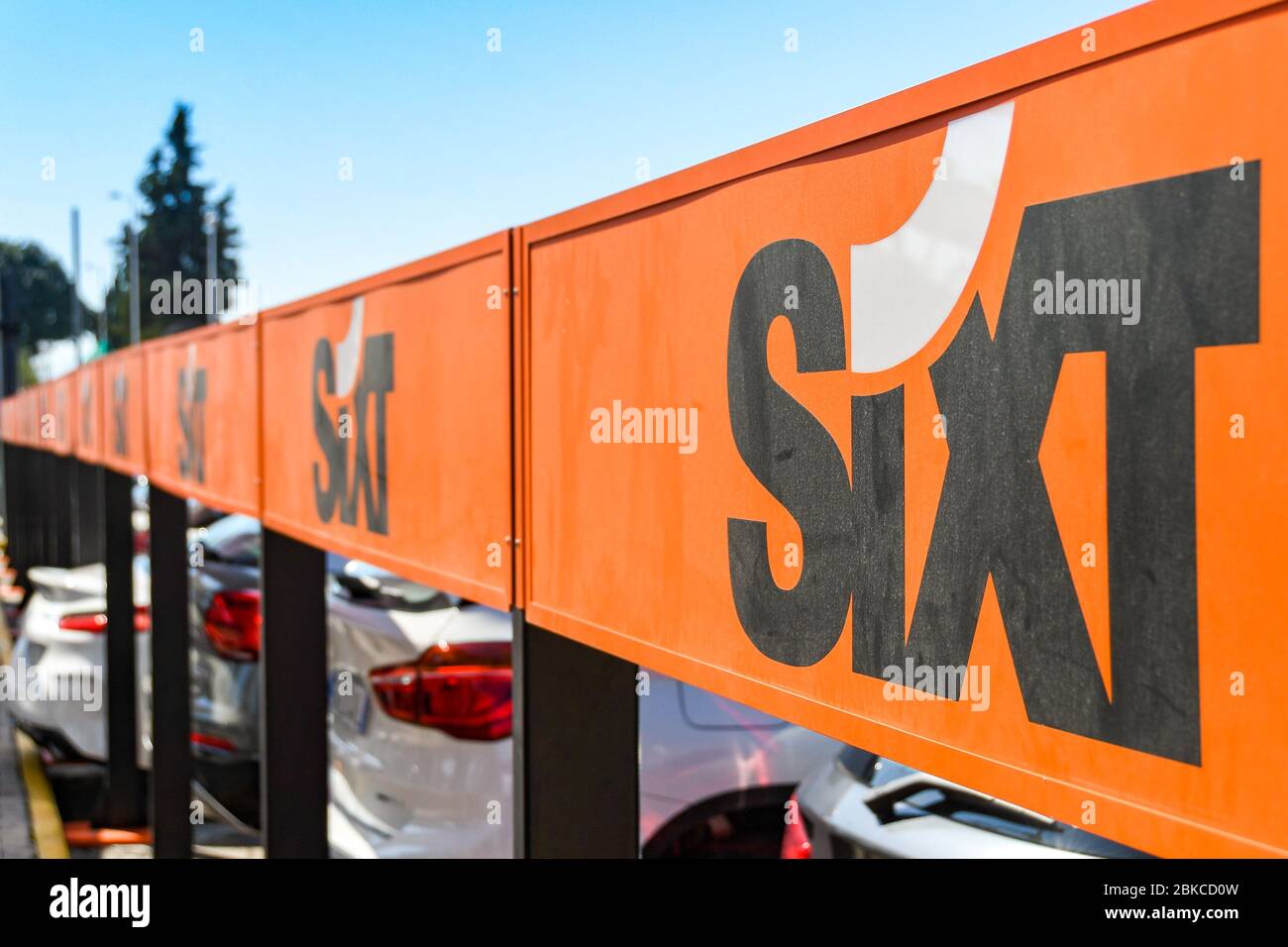 NAPLES, ITALY AUGUST 2019 Sign outside the Sixt car rental depot at