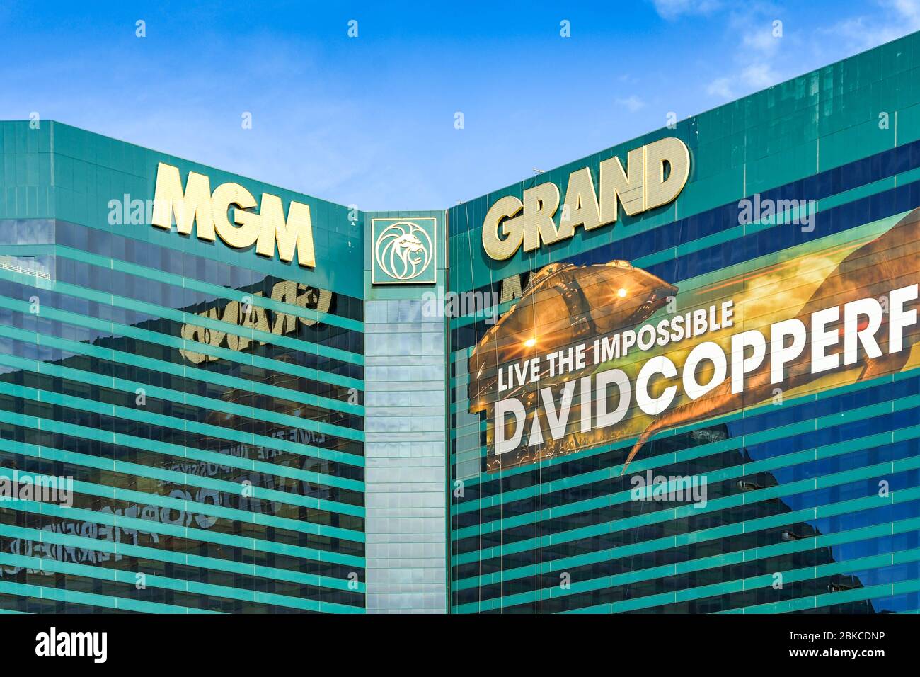 LAS VEGAS, NV, USA - FEBRUARY 2019: Exterior wide angle view of the MGM Resort and Hotel in Las Vegas Boulevard. Stock Photo
