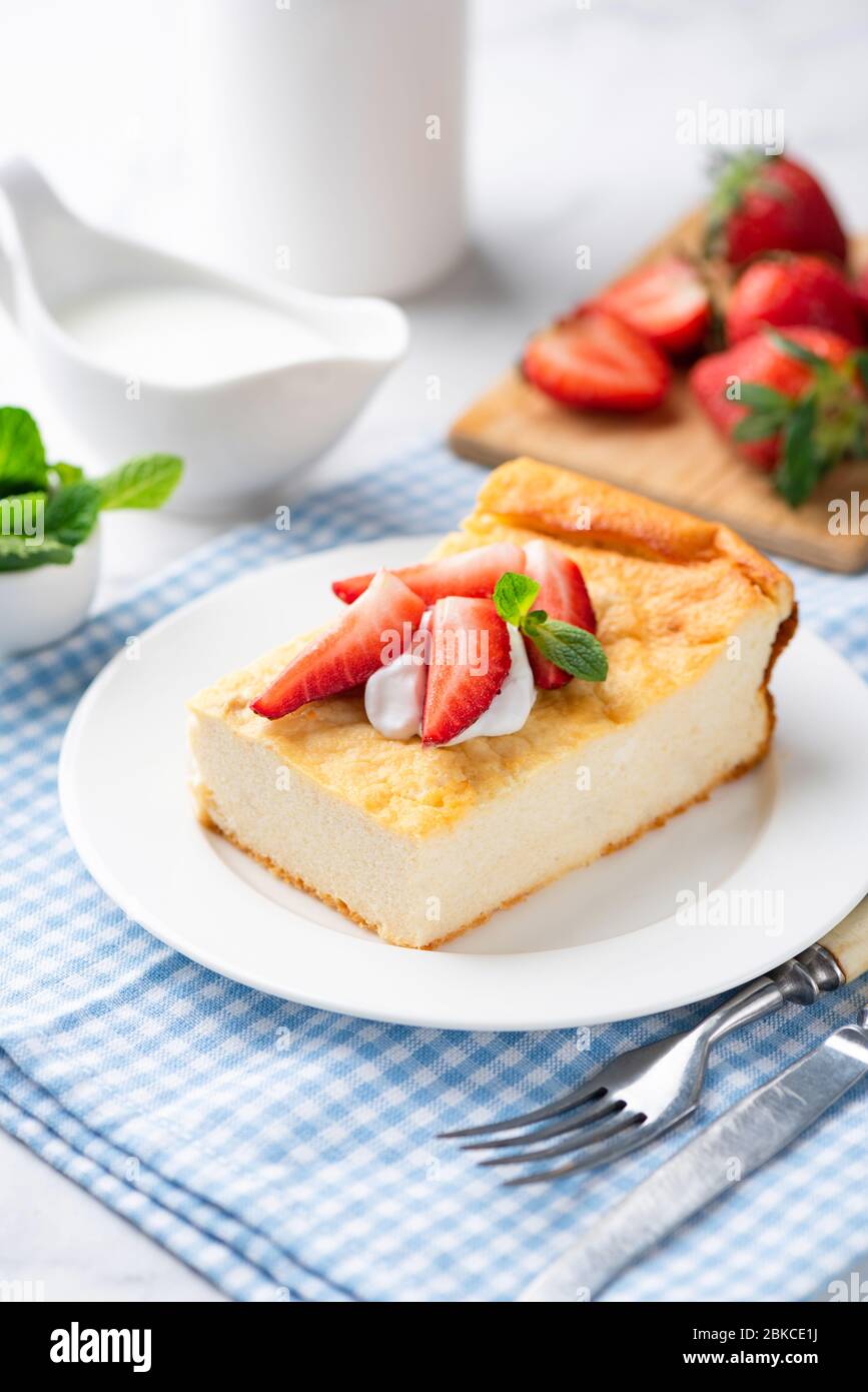 Cottage cheese cake casserole, traditional russian cuisine zapekanka