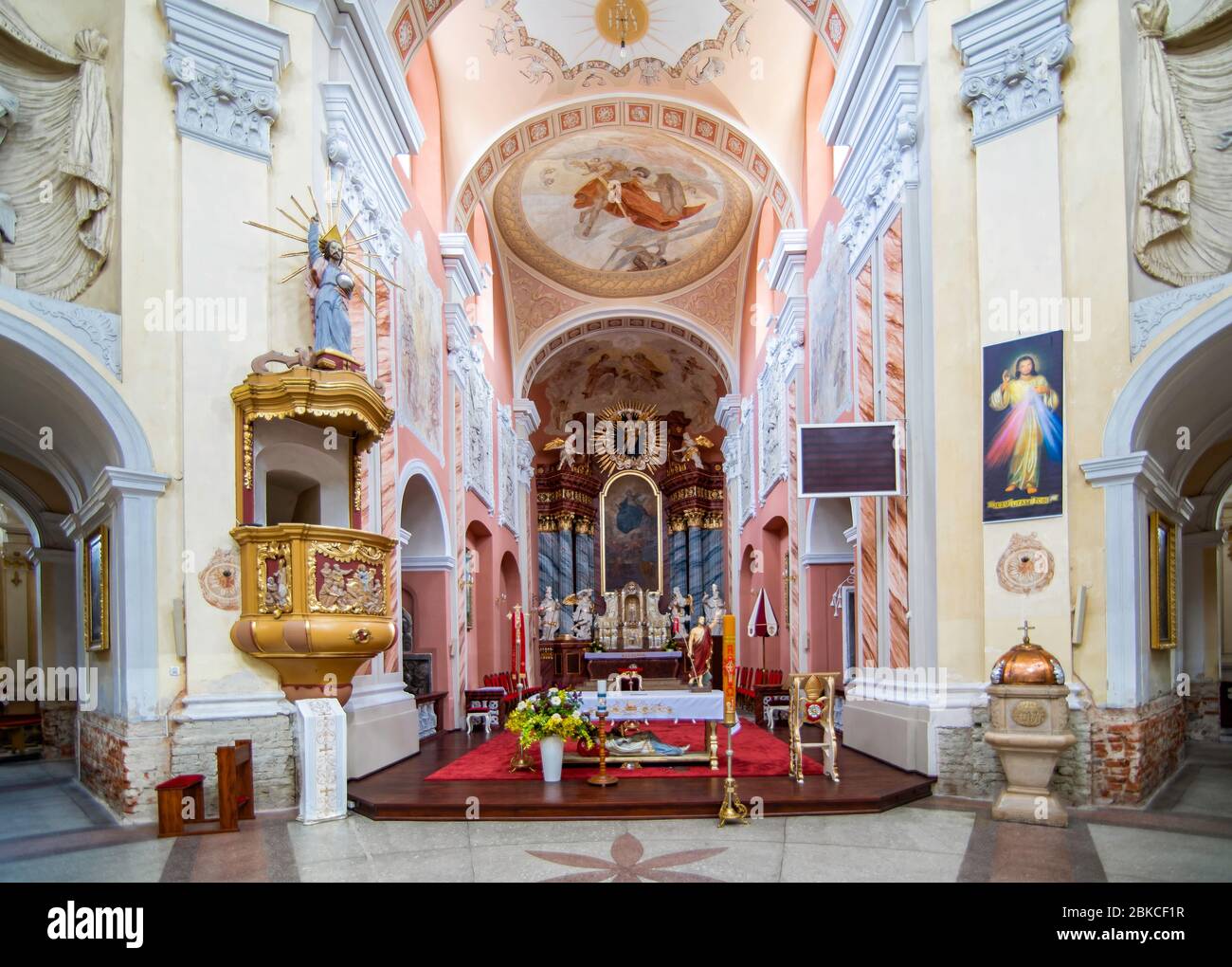 Polish baroque architecture. Church - basilica in Trzemeszno, Poland ...