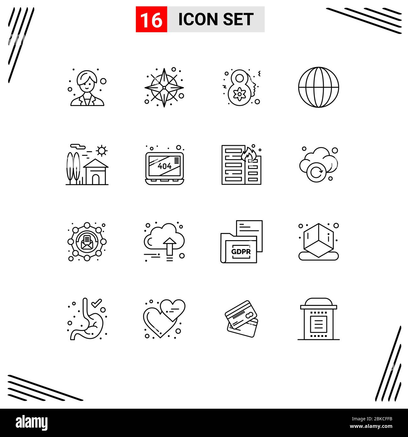 Outline Pack of 16 Universal Symbols of real, house, female, estate, globe Editable Vector Design Elements Stock Vector