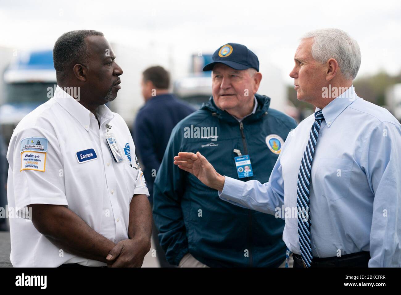 Vice President Mike Pence speaks with truck drivers Wednesday, April 1