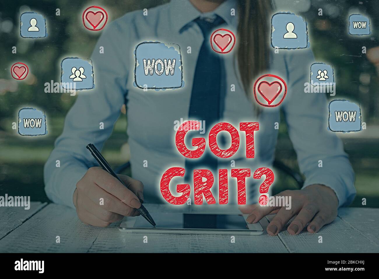 Writing note showing Got Grit Question. Business concept for A hardwork with perseverance towards the desired goal Stock Photo
