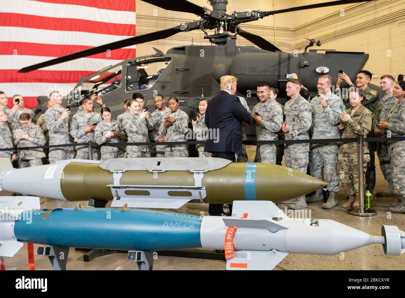 President Donald J. Trump shakes hands with service members after participating in a defense capability tour Friday, Oct. 19, 2018, at Luke Air Force Base, Ariz. President Donald J. Trump at Air Force Brigadier General Todd Canterbury Stock Photo