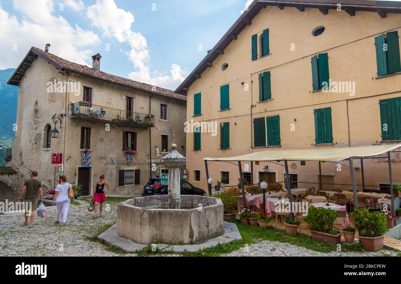 Feltre, Italy - August 11, 2019: Street view of the Feltre town in the province of Belluno in Veneto, northern Italy Stock Photo