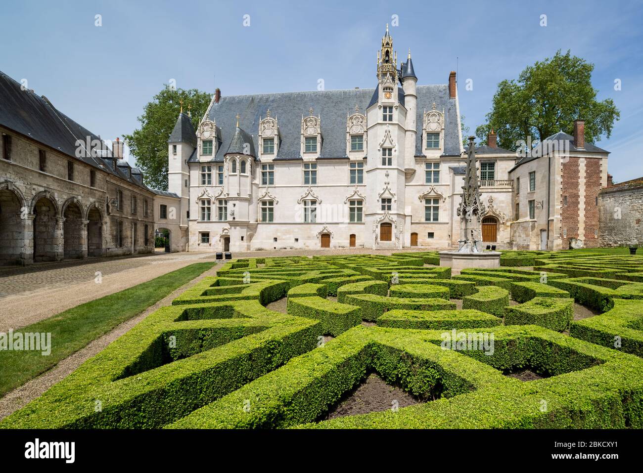 Beauvais/  France - Garden and former bishop's palace in Beauvais. 12th-century bishop's palace that houses the County Museum of Oise Stock Photo