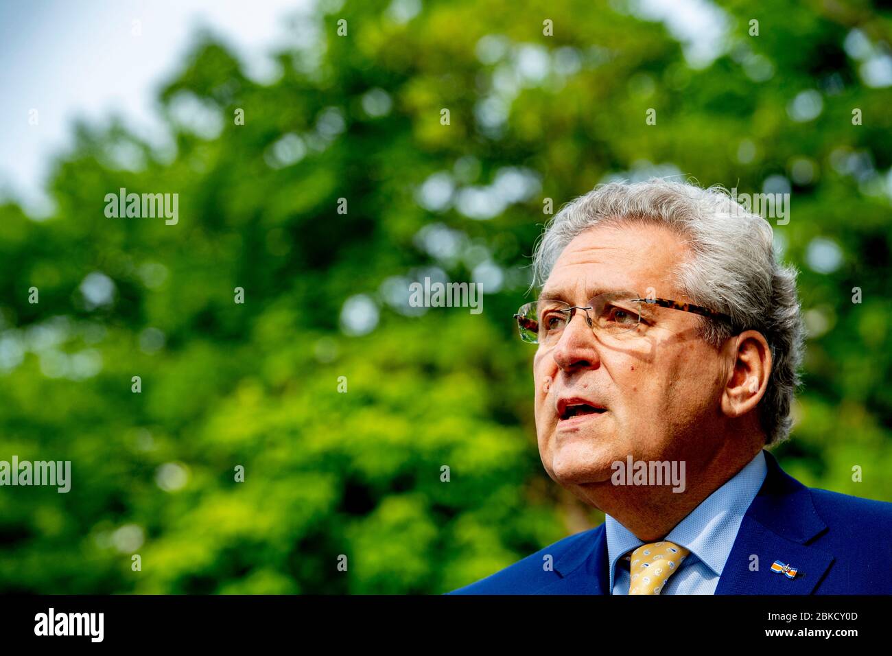 Politician Henk Krol leaves 50Plus and started a new movement; the party for the future. The Party leader departed from 50Plus and started a new movement with Femke Merel van Kooten the Party for the Future. Stock Photo