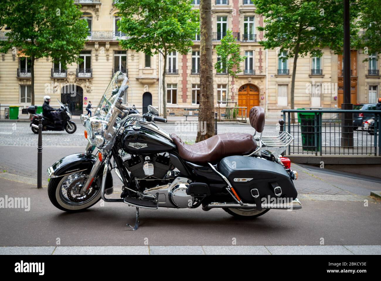 Harley Davidson Motorcycle parked on a street in Paris Stock Photo Alamy