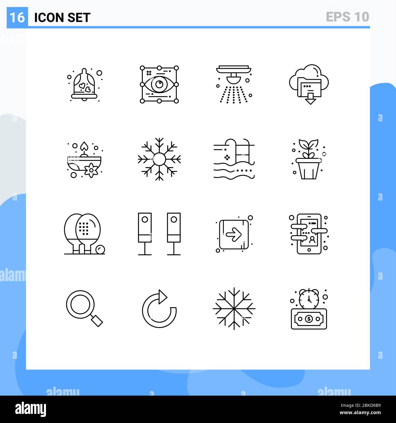 Modern Set of 16 Outlines and symbols such as computing, down, view, arrow, fire Editable Vector Design Elements Stock Vector