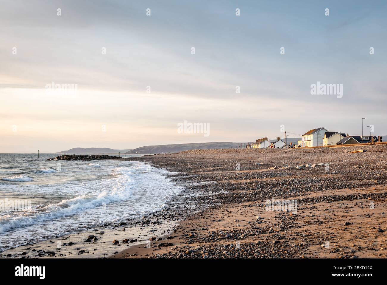 Sunset over Borth beach, Ceredigion, Wales, UK Stock Photo