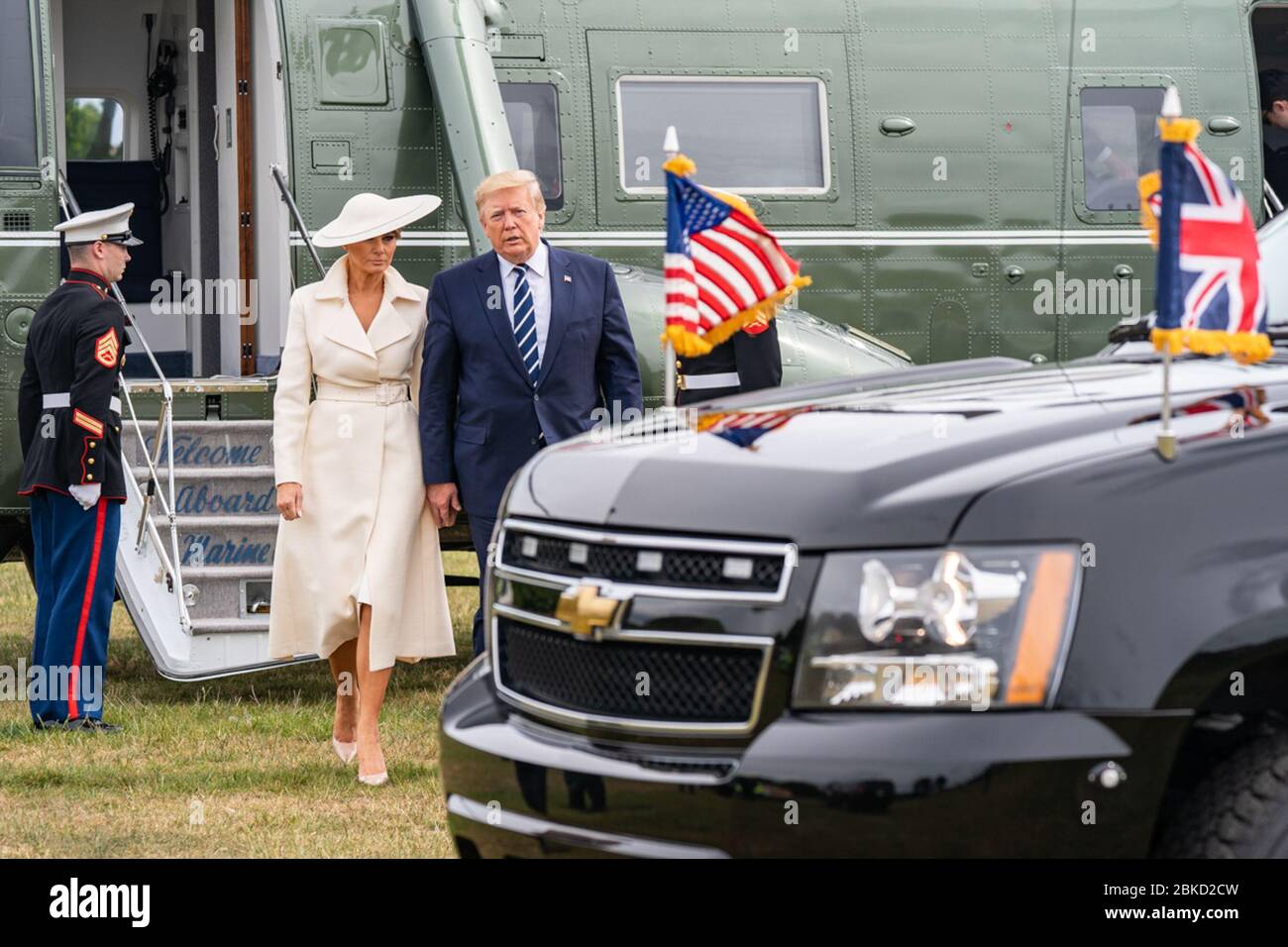 President Donald J. Trump and First Lady Melania Trump walk to the