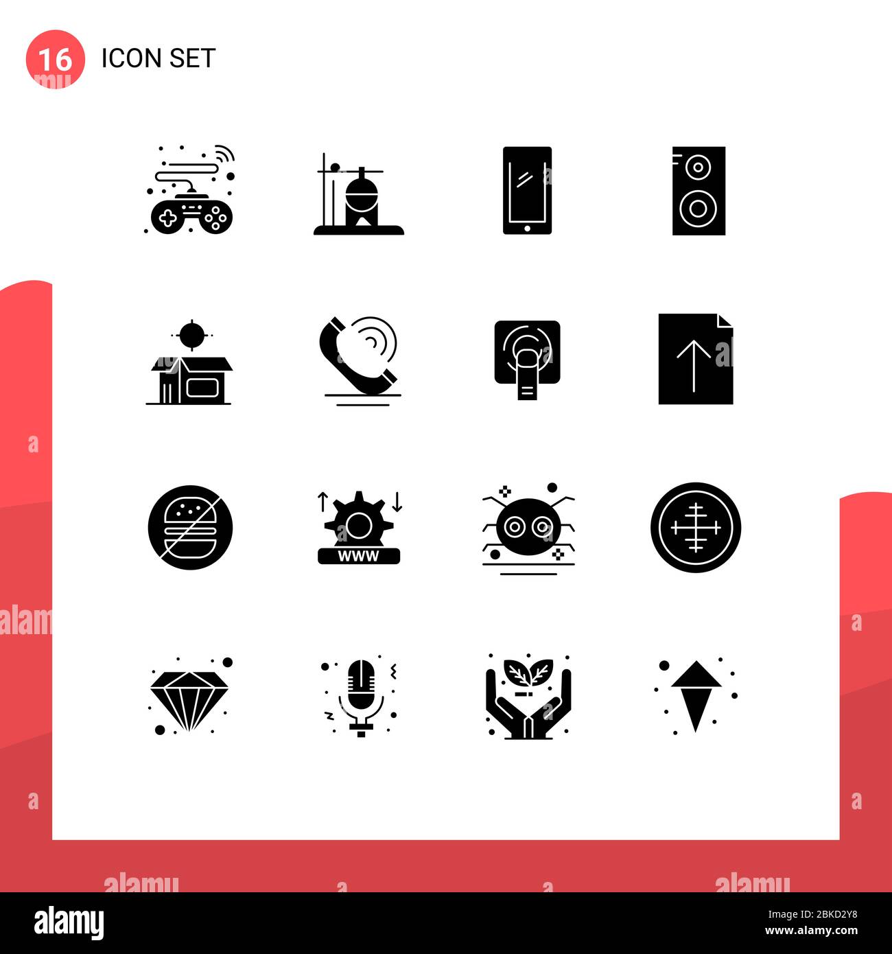 16 Thematic Vector Solid Glyphs and Editable Symbols of open box, open product, smart phone, school, study Editable Vector Design Elements Stock Vector