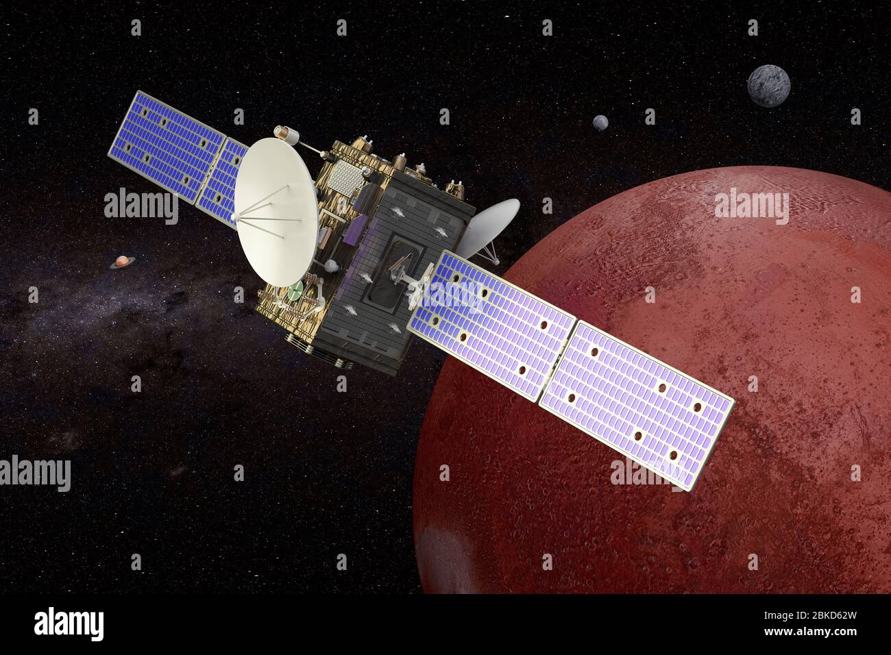 Space probe orbiting Mars, 3D rendering Stock Photo