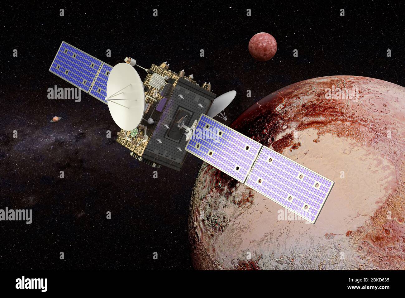Space probe orbiting Pluto, 3D rendering Stock Photo