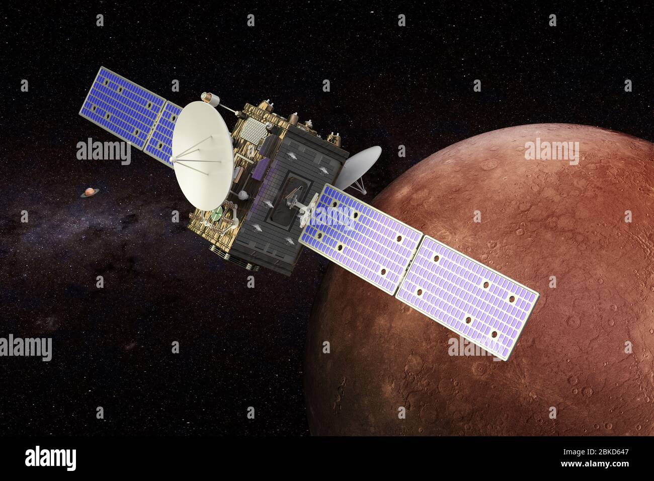 Space probe orbiting Mercury, 3D rendering Stock Photo