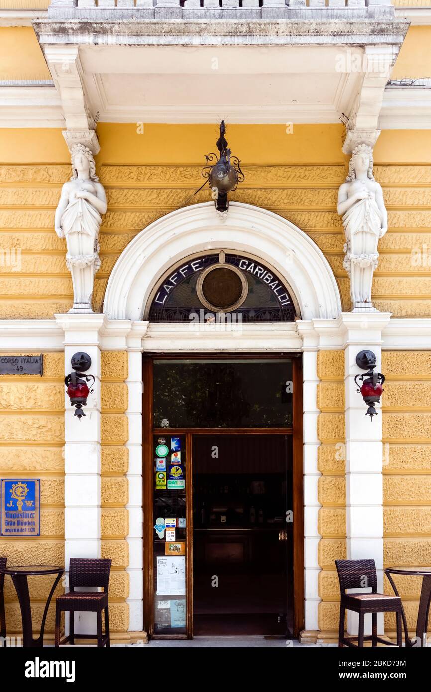 Caffe Garibaldi, coffee bar, pub, coffee shop front door, entrance. Gorizia, Italy, Europe, EU Stock Photo