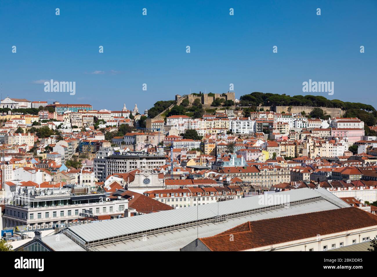 Lisbon, Portugal Cityscape and Skyline seen from the Miradouro de São Pedro de Alcântara Stock Photo
