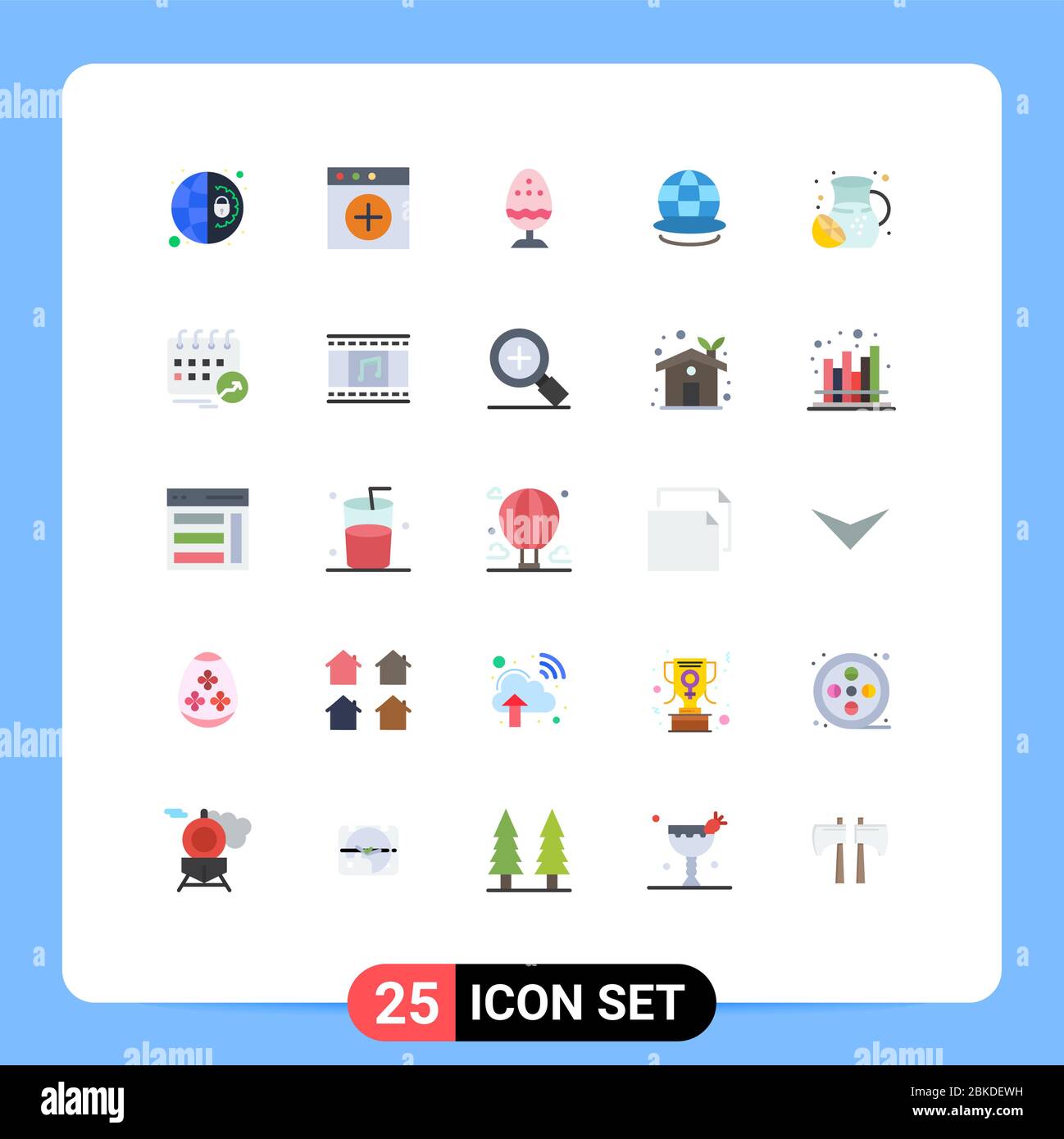 Set of 25 Modern UI Icons Symbols Signs for summer, world, boiled egg, planet, earth Editable Vector Design Elements Stock Vector