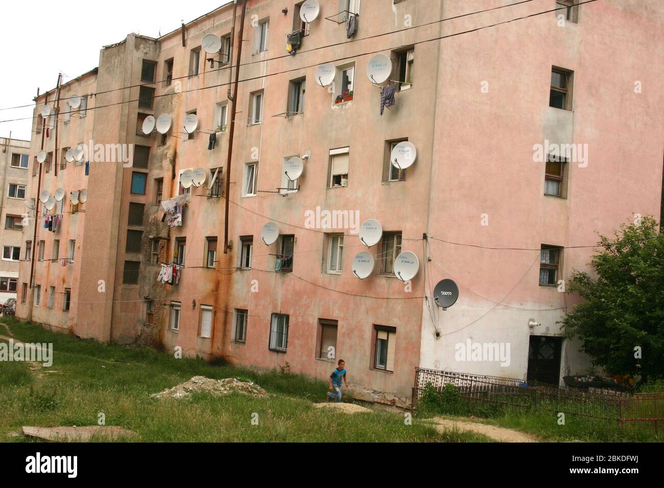 Communist -era apartment buildings for factory workers and their families in Zarnesti, Romania Stock Photo
