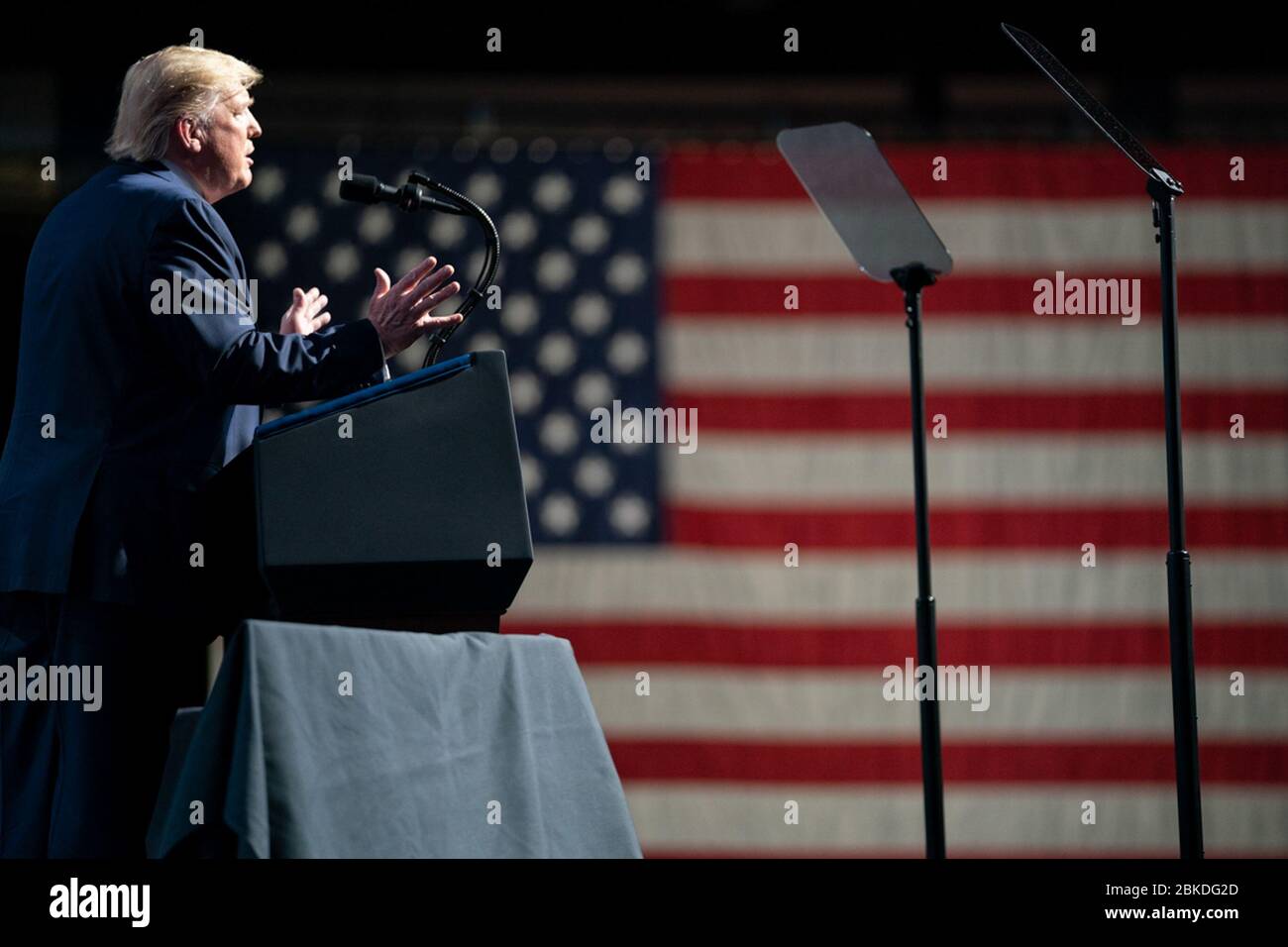 President Donald J. Trump addresses his remarks Saturday, Dec. 21, 2019, at Turning Point USA’s 5th annual Student Action Summit at the Palm Beach County Convention Center in West Palm Beach, Fla. President Trump Delivers Remarks at TPUSA Stock Photo
