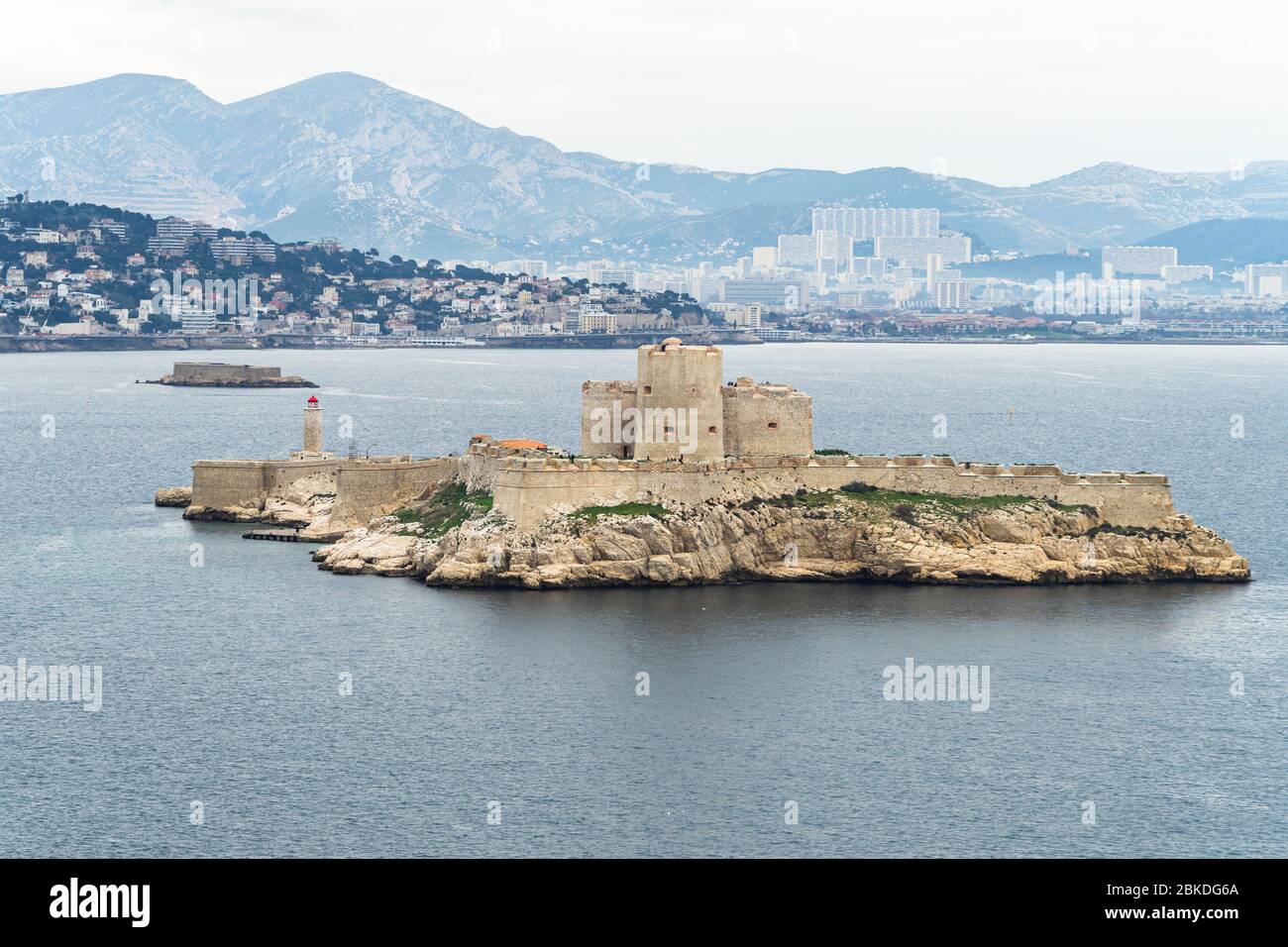 The famous prison Chateau d'If seen from Ratonneau island in the bay of ...
