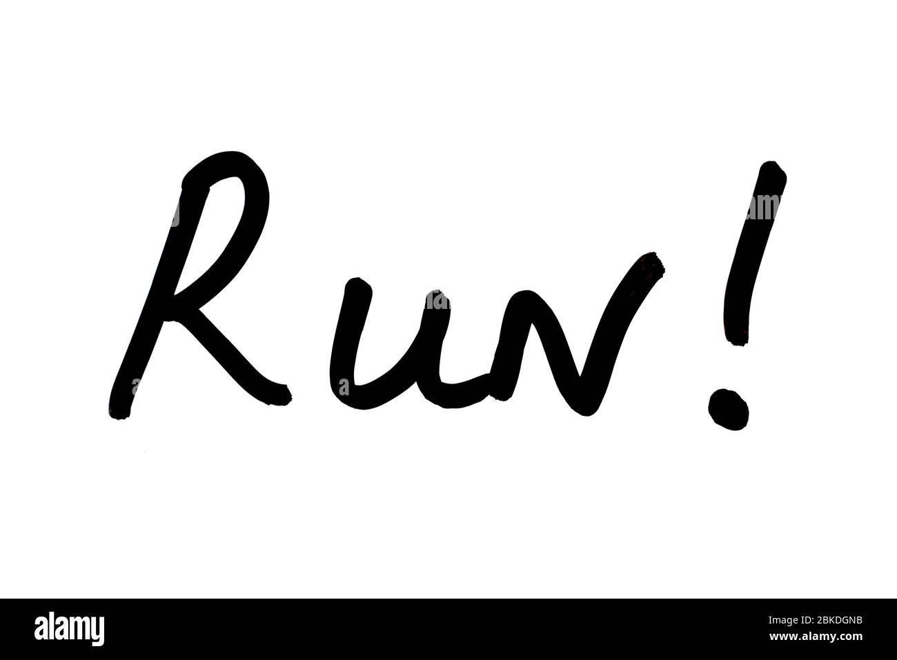 Run Written RUN! handwritten on a white background Stock Photo - Alamy