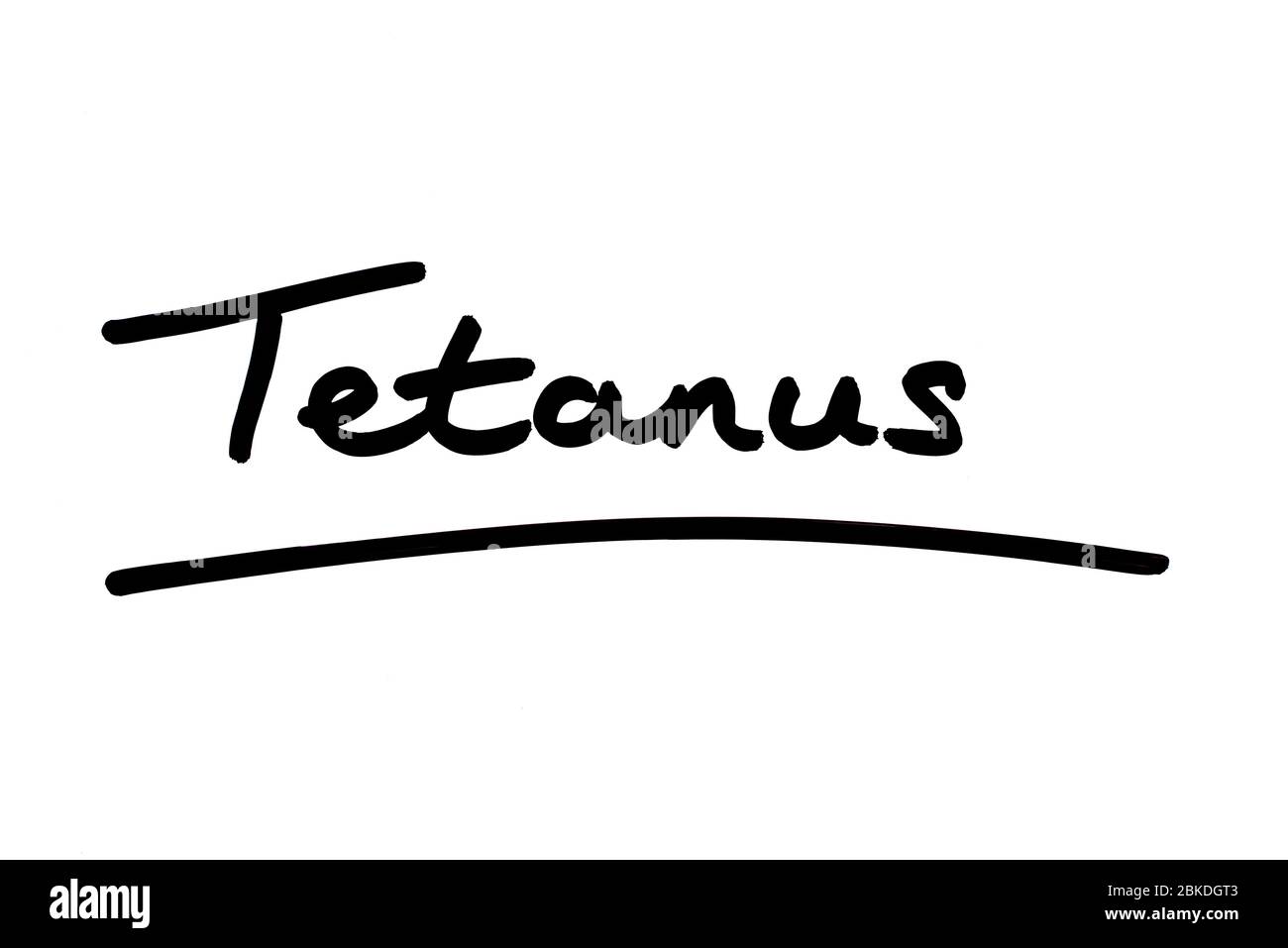 Tetanus handwritten on a white background. Stock Photo