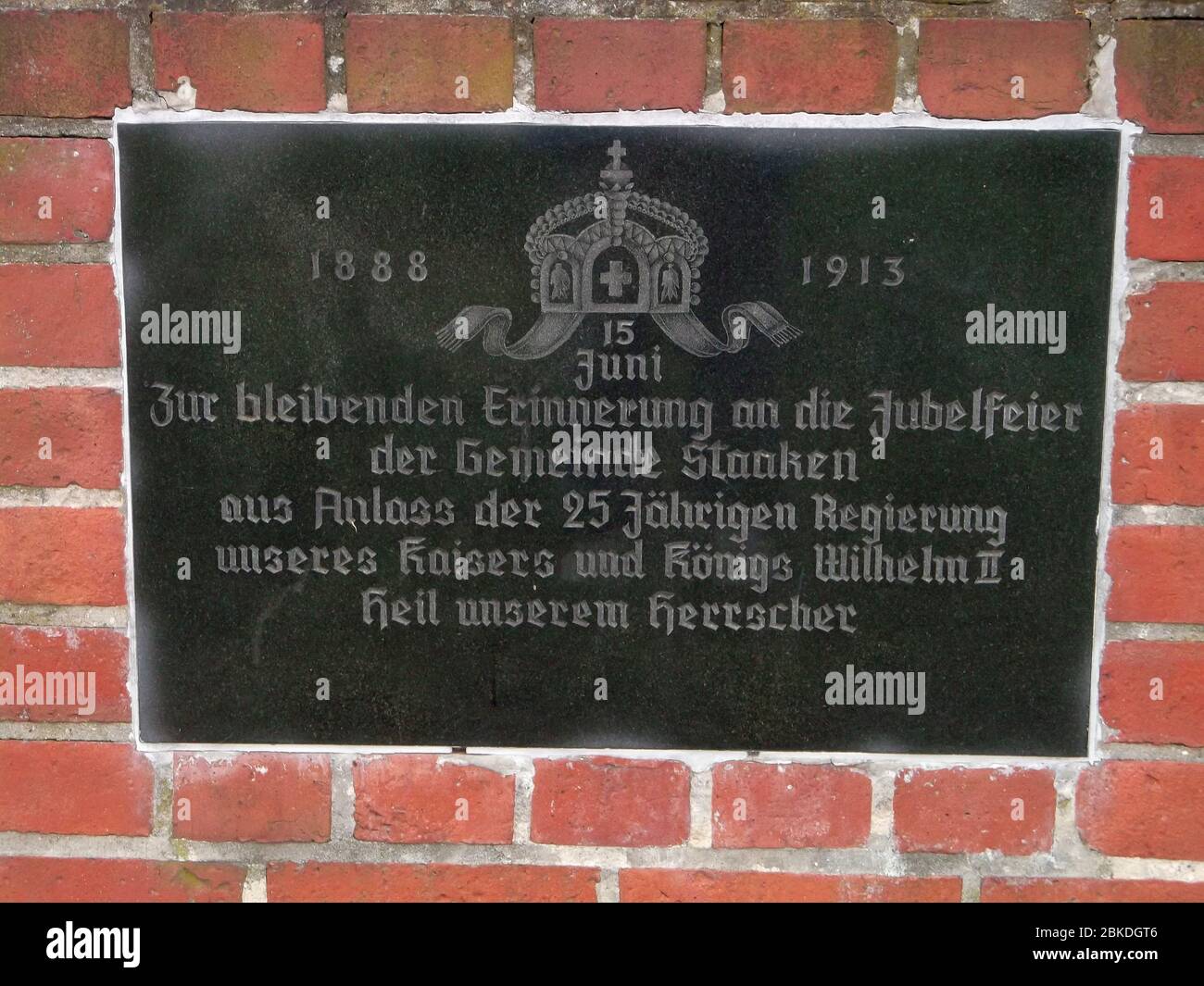 Zur bleibenden Erinnerung an die Jubelfeier der Gemeinde Staaken aus Anlass der 25 Jährigen Regierung unseres Kaisers und Königs Wilhelm II. Heil unse Stock Photo
